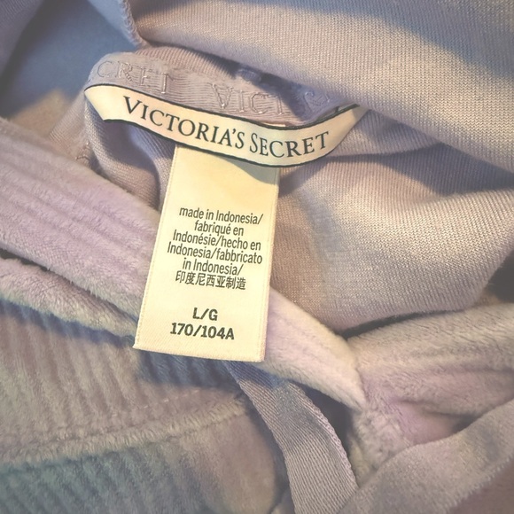 Victoria's Secret Soft Lounge Hoodie Velour Ribbed Pullover Velvet Purple Size L - Picture 7 of 9